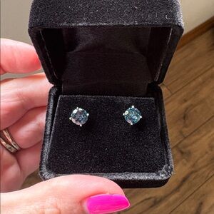 Clara Pucci 2 ct Round Cut Solitaire Natural London Blue Topaz Stud Earrings 14k